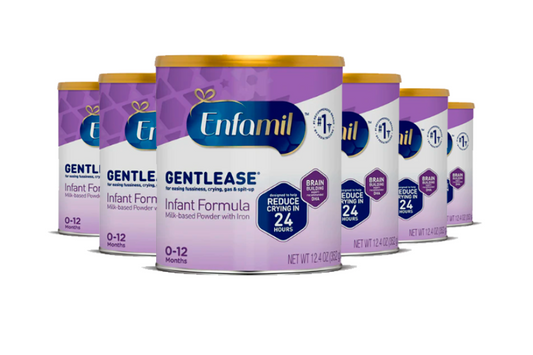 Enfamil Gentlease Baby Formula, Reduces Fussiness, Gas, Crying and Spit-up in 24 hours, DHA & Choline to support Brain development, Powder Can, 12.4 Oz - Pack of 6