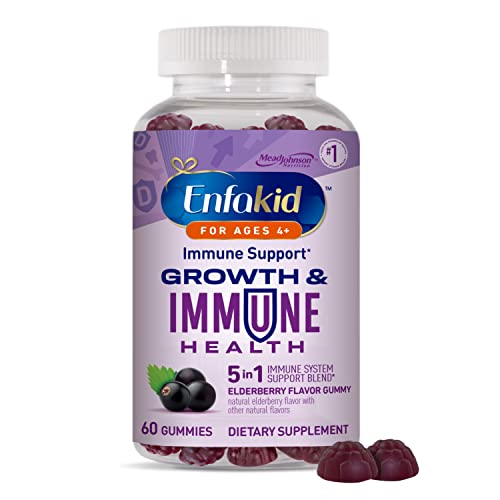 Enfakid Elderberry Daily Gummy Multivitamin: Vitamin C, D & E, Selenium & Zinc, Elderberry Flavored Immune Support Gummies for Kids, high in antioxidants, gelatin free & vegetarian, 60 count